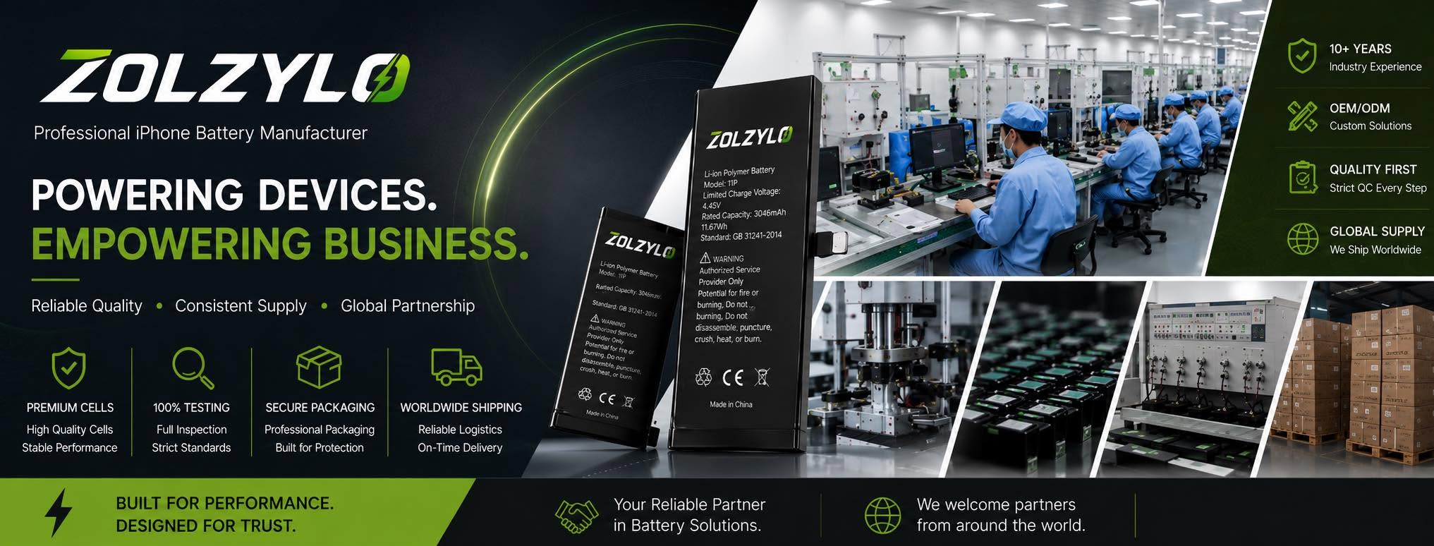 ZOLZYLO professional iPhone battery manufacturer: OEM and ODM, quality control and global supply